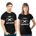 Couple Men's & Women's Cotton Printed Black T-Shirts (Pack of 2)