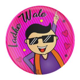 Round Pin Button Badge for Wedding Reception, Party (LADKE WALE) 58 mm