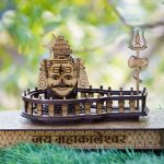 Mahakal Jyotirling Souvenir Pine Wood MDF Shivling Murti with Trishul
